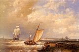A Dutch Pink Heading Out To Sea, With Shipping Beyond by Abraham Hulk Snr